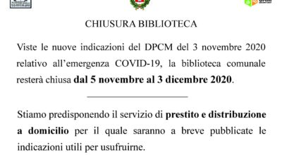 Emergenza Covid-19 – Chiusura Biblioteca Comunale